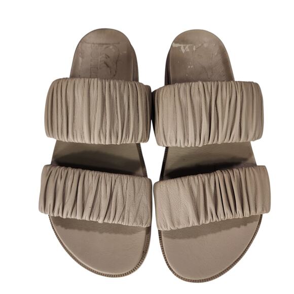 Sorel Slides Sandals sz 7 Women Roaming Two Strap Chunky Beige Tan White Stretch - Picture 8 of 13